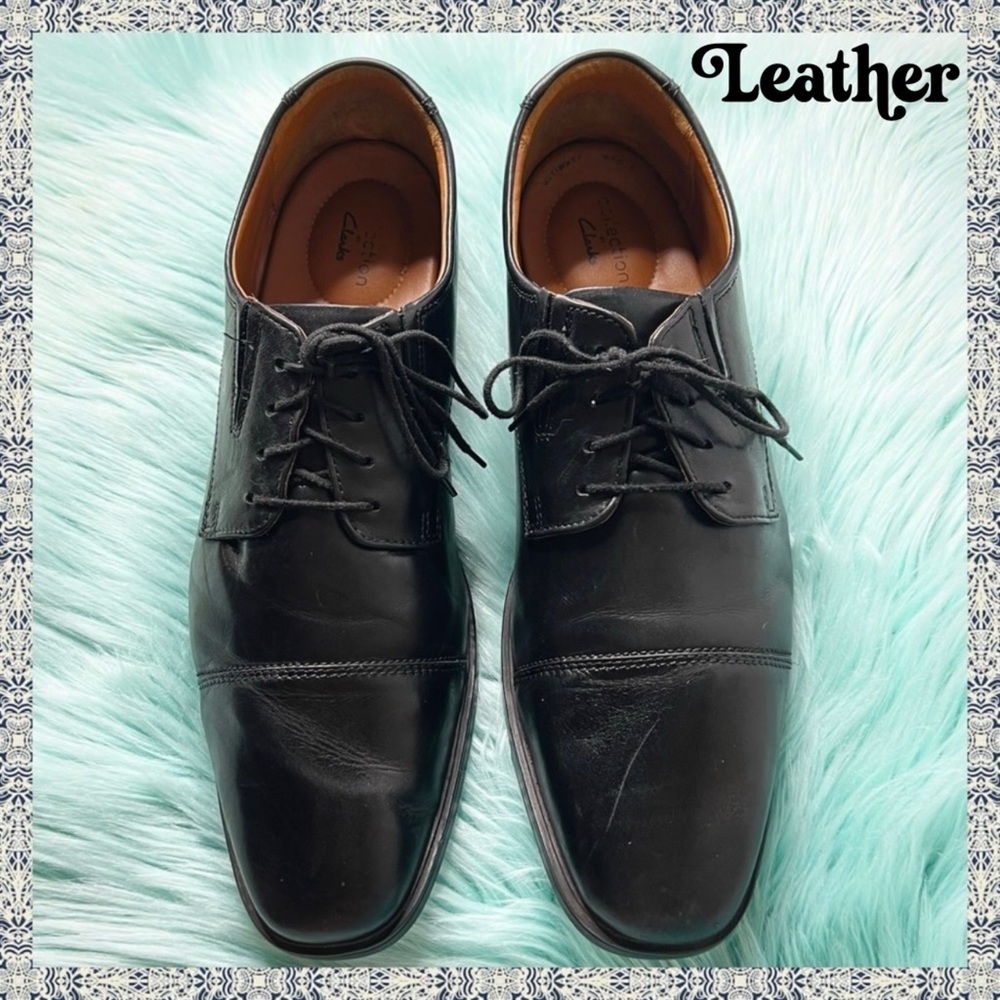 Clarks Men’s Black LEATHER Derby Dress Shoes Size 13 Lace Up Comfort Cap Toe